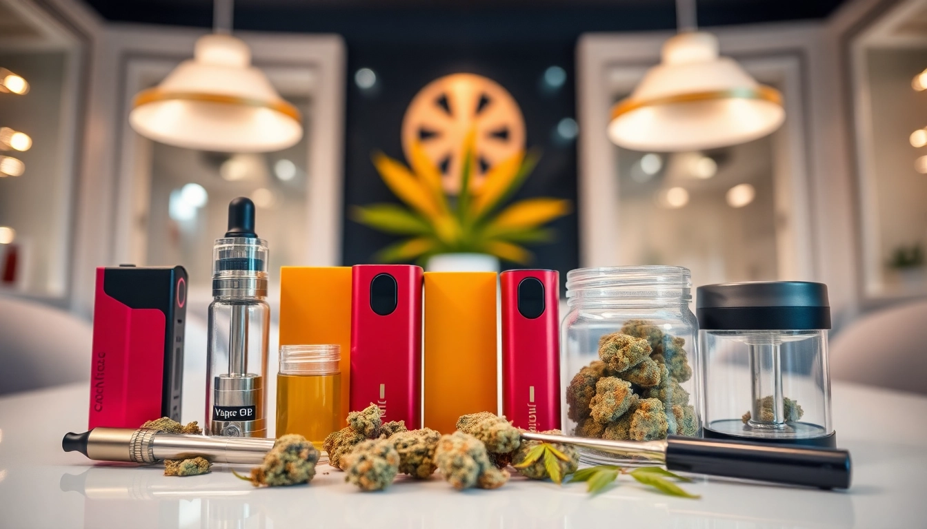 Shop high-quality cannabis products at Muha meds online shop, showcasing vibrant vape carts and flower jars.