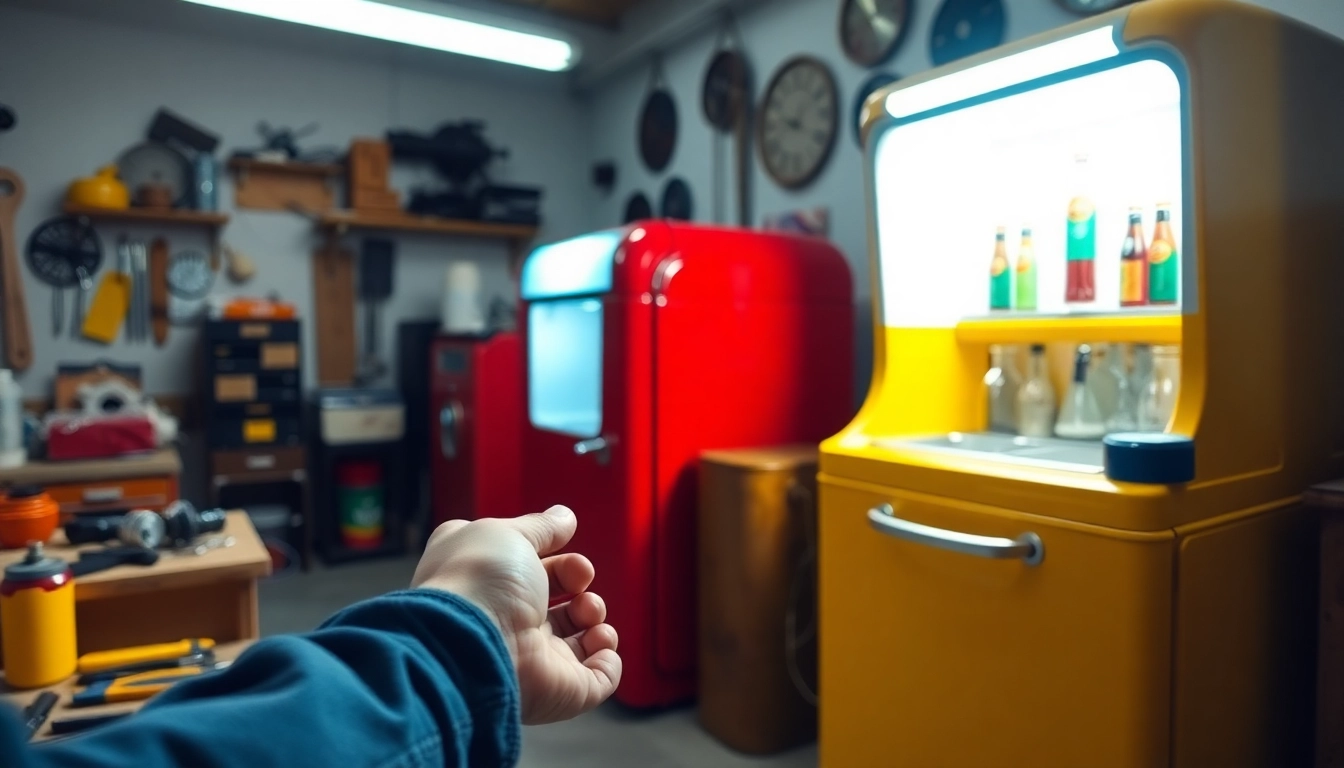 Performing soda cooler repair with precision using tools and equipment in a well-organized workspace.