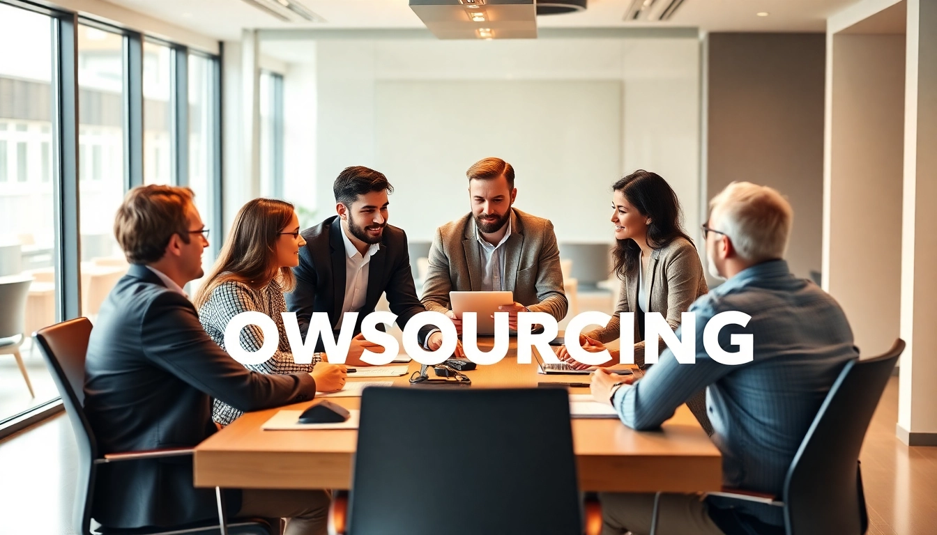 Outsourcing strategies discussed in a collaborative business setting with diverse professionals.