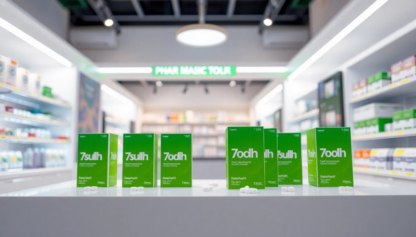 Showcase Bulk 7oh tablets prominently on a pharmacy shelf, highlighting their quality and packaging.