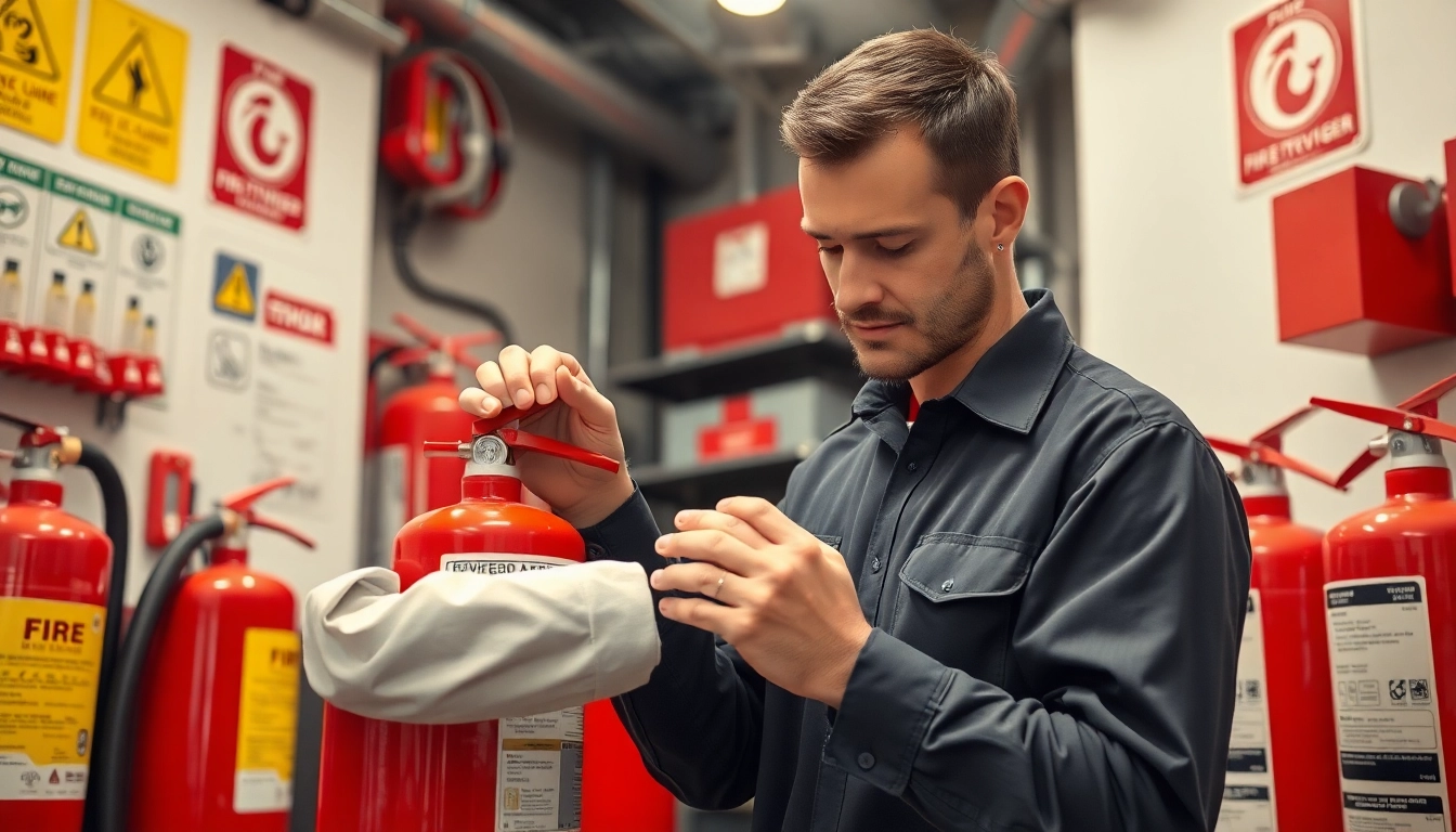 Expert fire extinguisher servicing Lichfield by a technician ensuring safety compliance.
