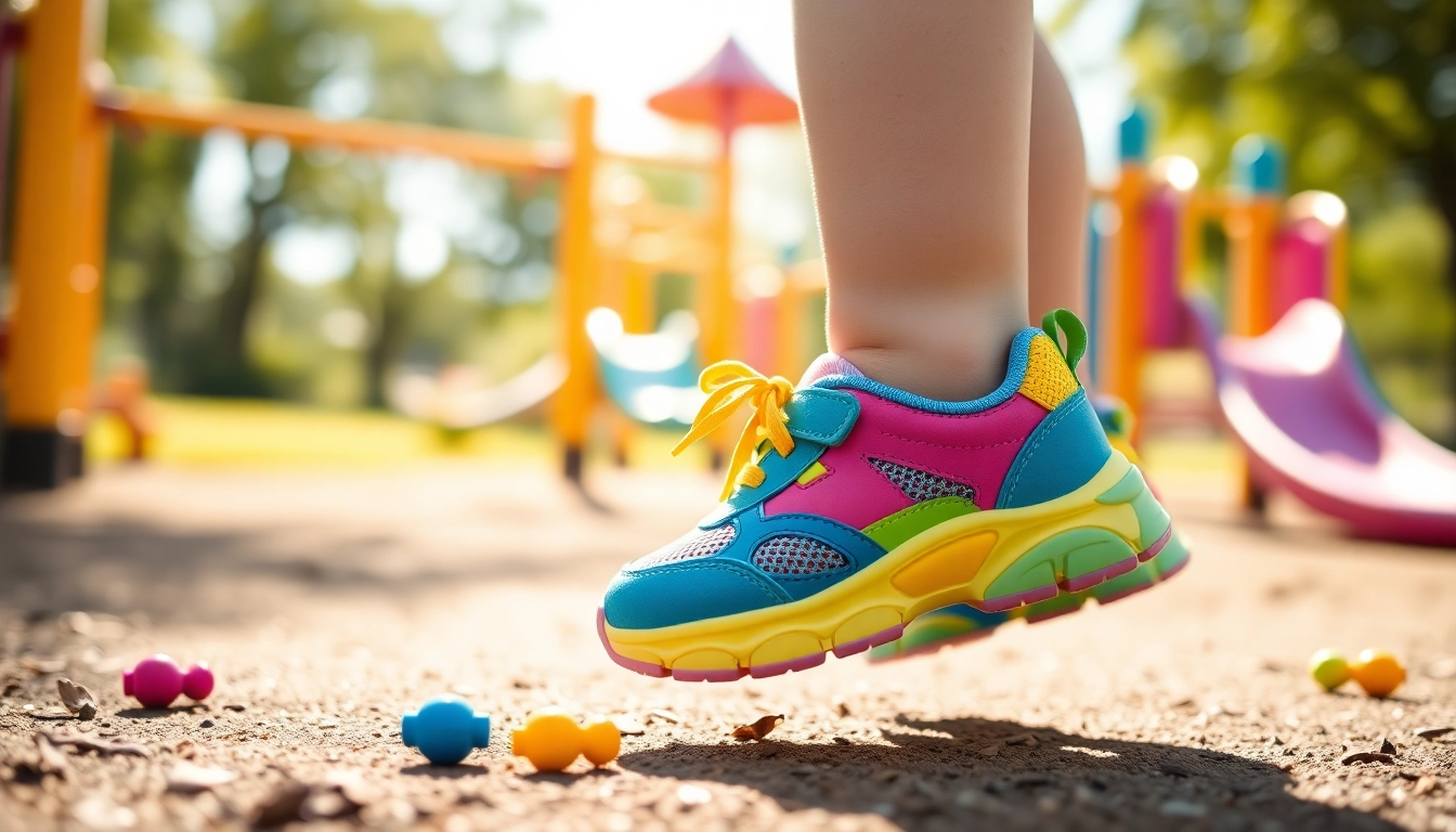 atmungsaktive Kinderschuhe für Kinder in einer fröhlichen Parkumgebung erleben, optimal für aktive Abenteuer.