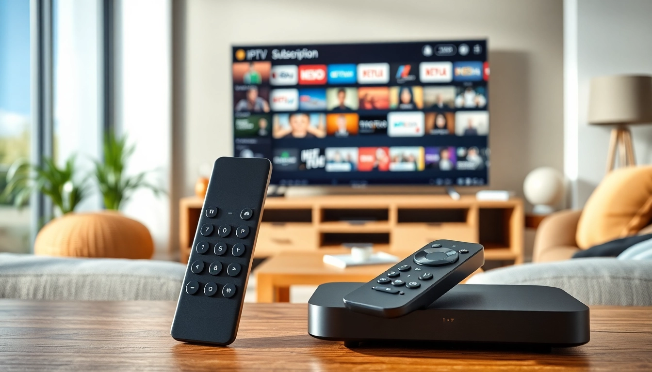 Engaging IPTV Subscription USA setup with streaming device and cozy living room ambiance.