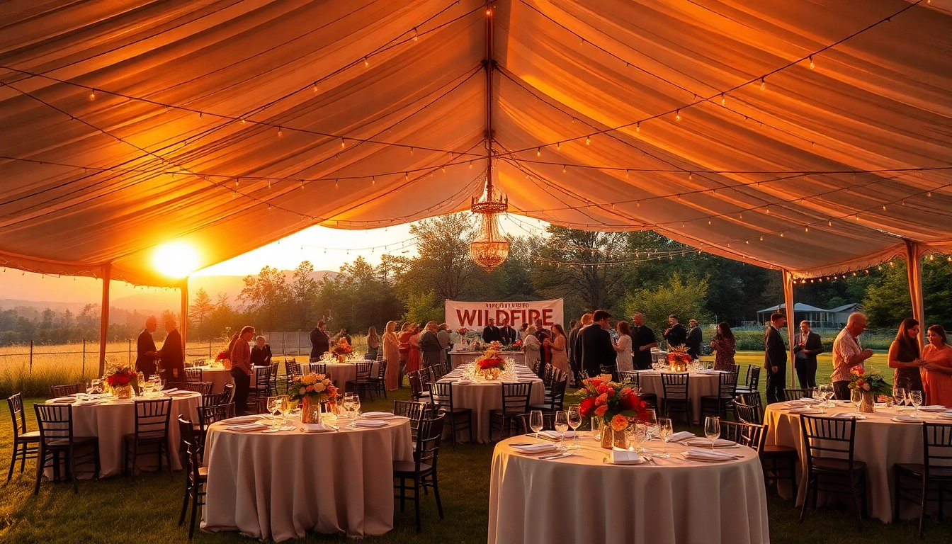 Host lively wildfire events in a beautifully decorated outdoor setting with smiling guests.