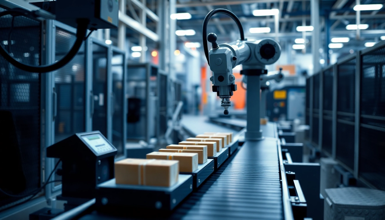 Machine vision system inspecting products efficiently in a modern industrial environment.