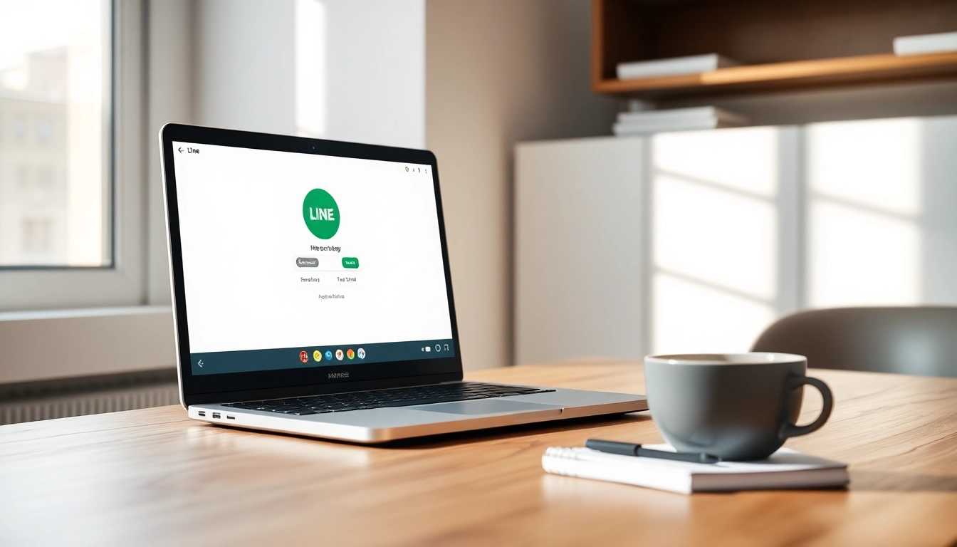 Download line下载電腦版 on a laptop with a stylish setup, showcasing productivity in a cozy workspace.