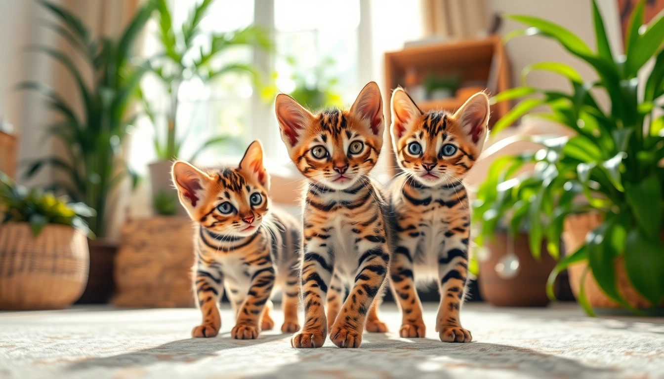 Vibrant Bengal kittens playing in a sunlit room, representing Bengal Breeders Orange County.