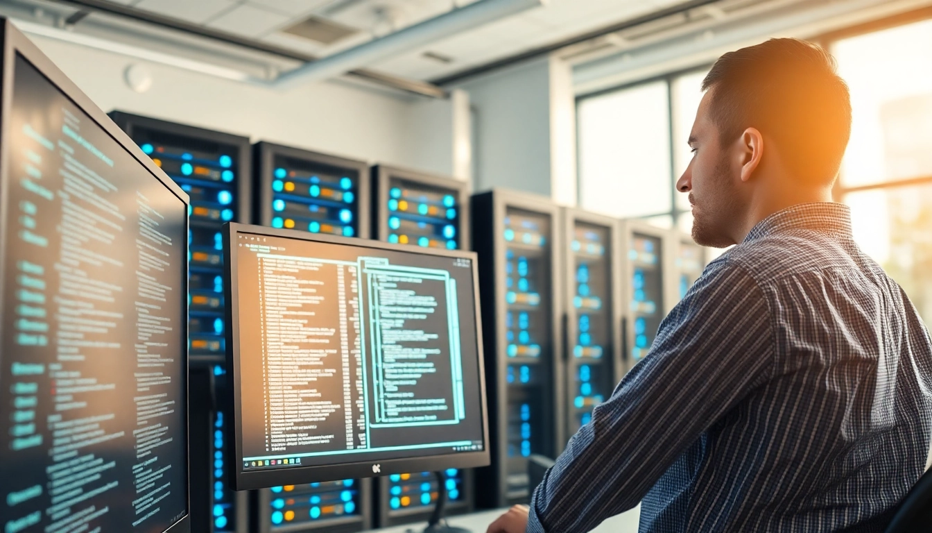 Site reliability engineering experts analyzing server performance data and troubleshooting.