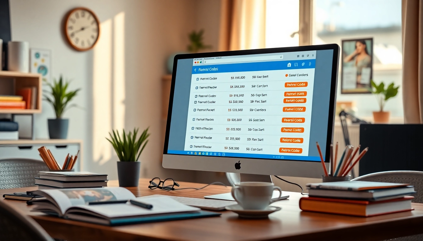 Discover referral codes online through a dynamic workspace showcasing effective marketing strategies.