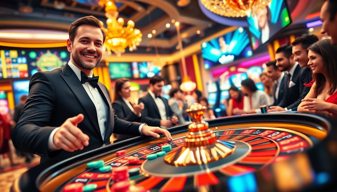 Engage with the excitement of TPower casino featuring a lively roulette table and professional dealer.