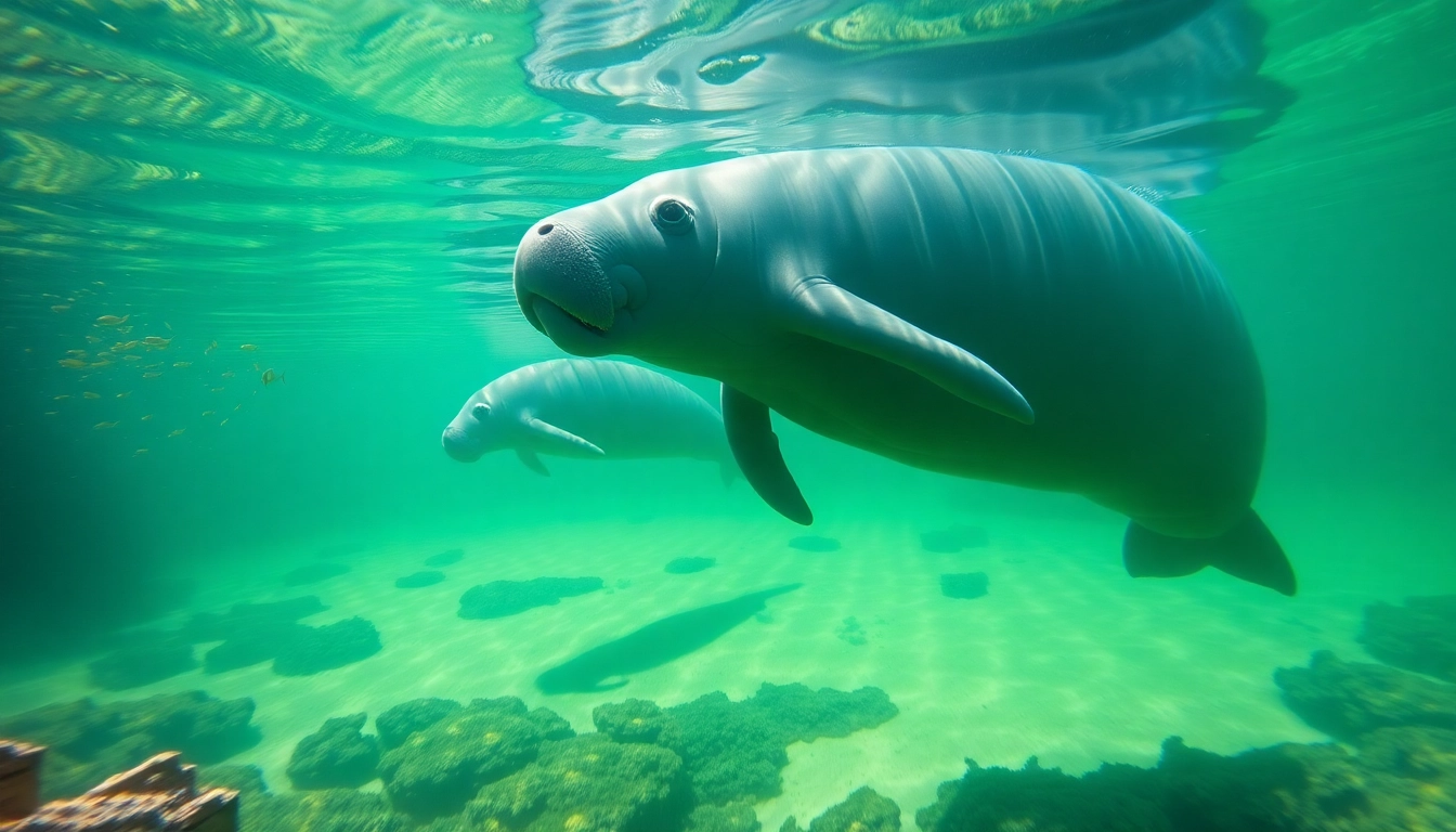 Manatees swimming in Puerto Rico's clear waters with vibrant mangroves in the background.