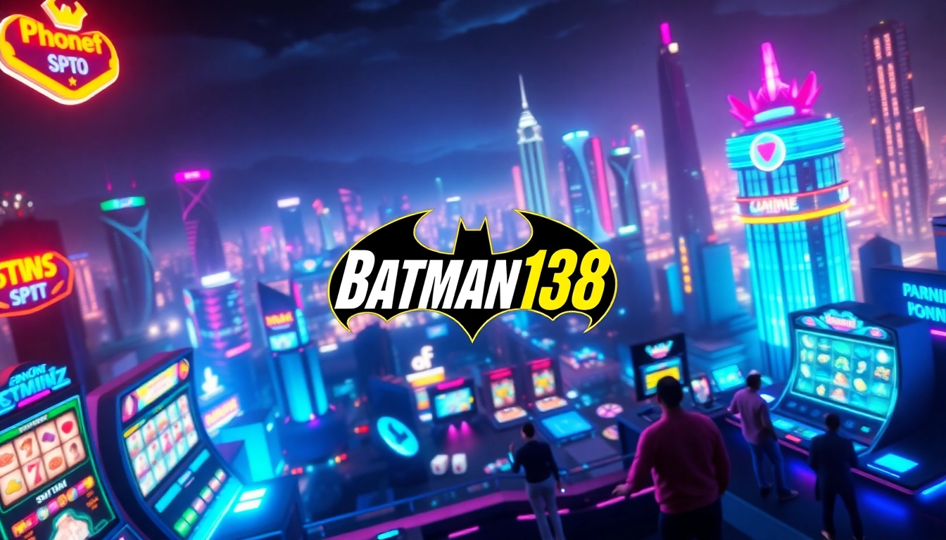 Menampilkan situs resmi batman138 dengan antarmuka permainan online yang menarik dan avatar pemain dinamis.