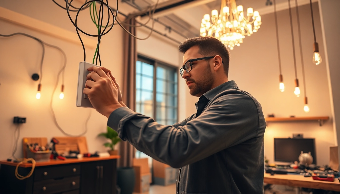 Expert performing Electrical Service in a well-lit residential setting with professional tools.