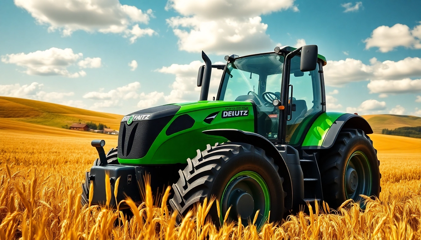 Deutz Fahr Traktor entfaltet seinen Charme inmitten eines goldenen Weizenfeldes.