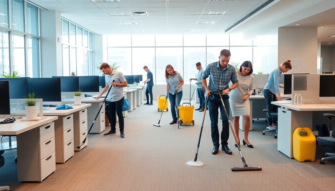 Enhance your workspace with office cleaning services Melbourne through a diligent cleaning team in action.