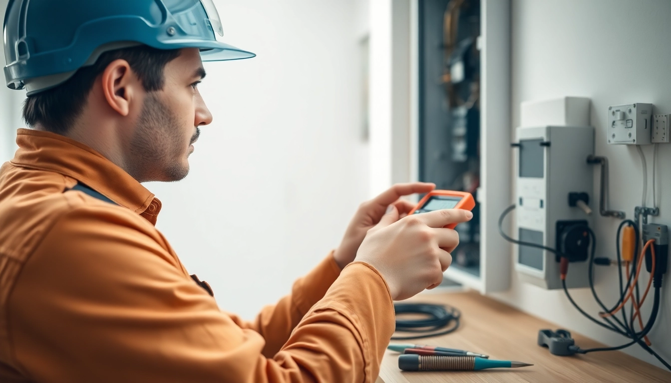 Electrician conducting electrical service maintenance, showcasing expertise and professionalism.