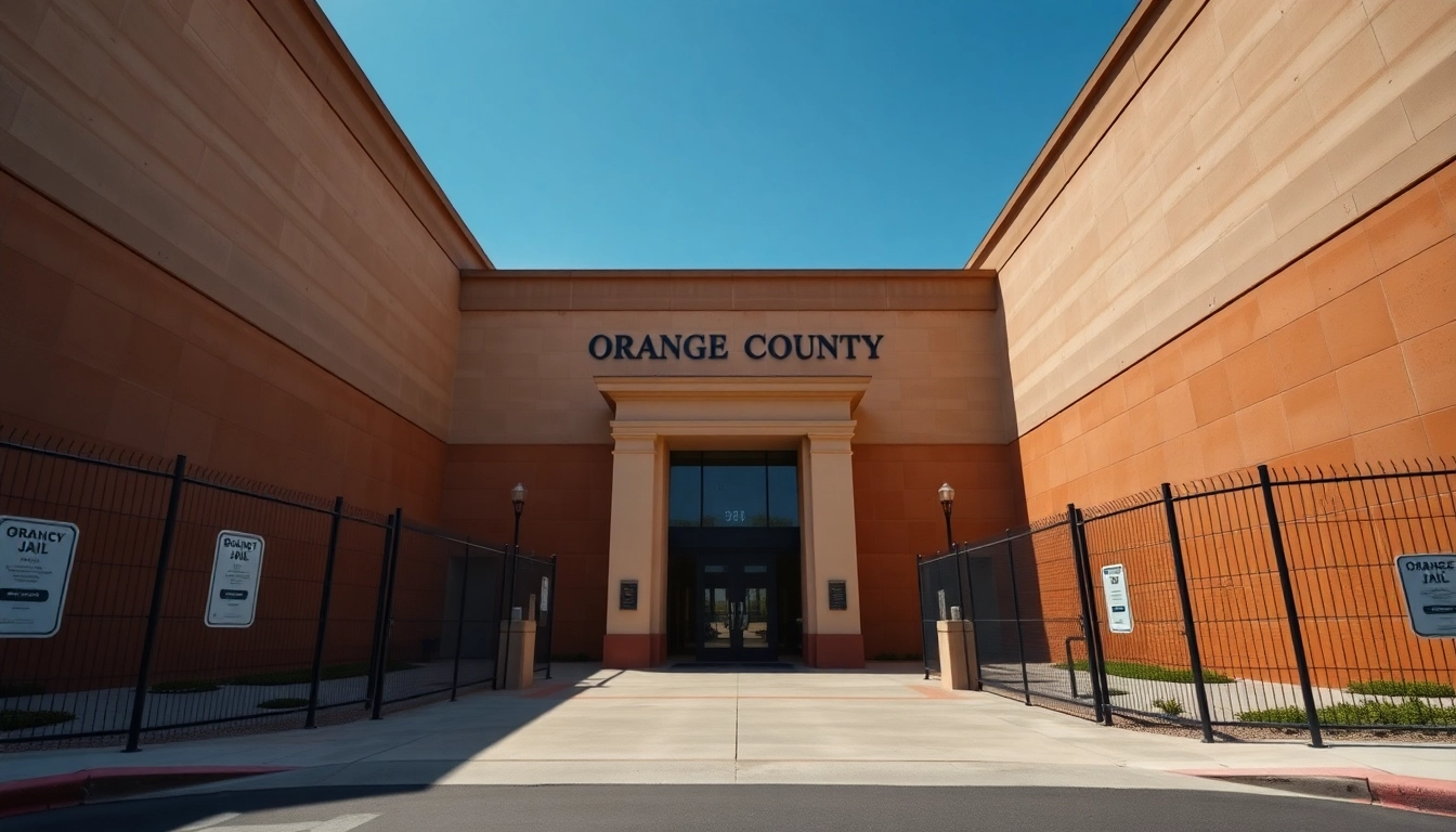 View of the Orange County Jail showcasing its architectural features and security elements.