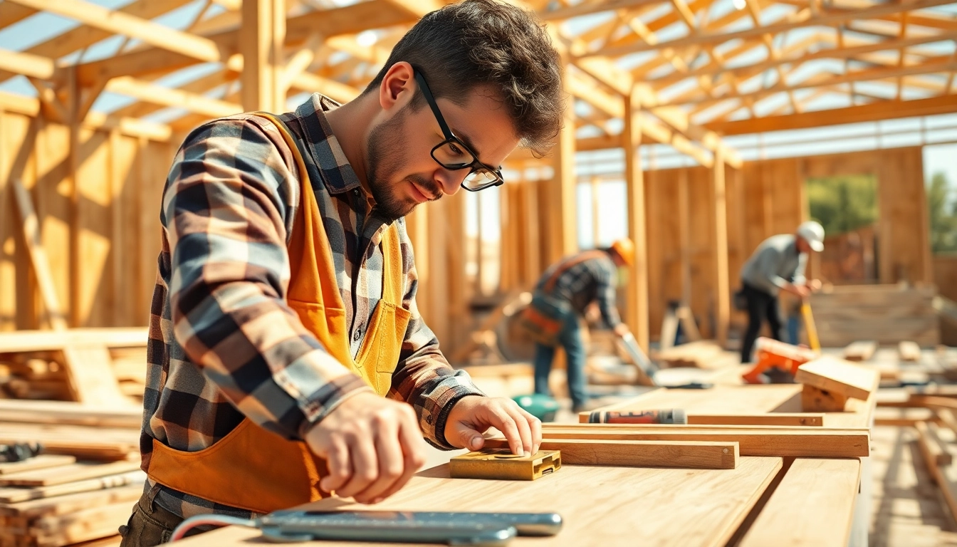 Carpentry apprenticeship near me showcasing an apprentice actively working on construction.