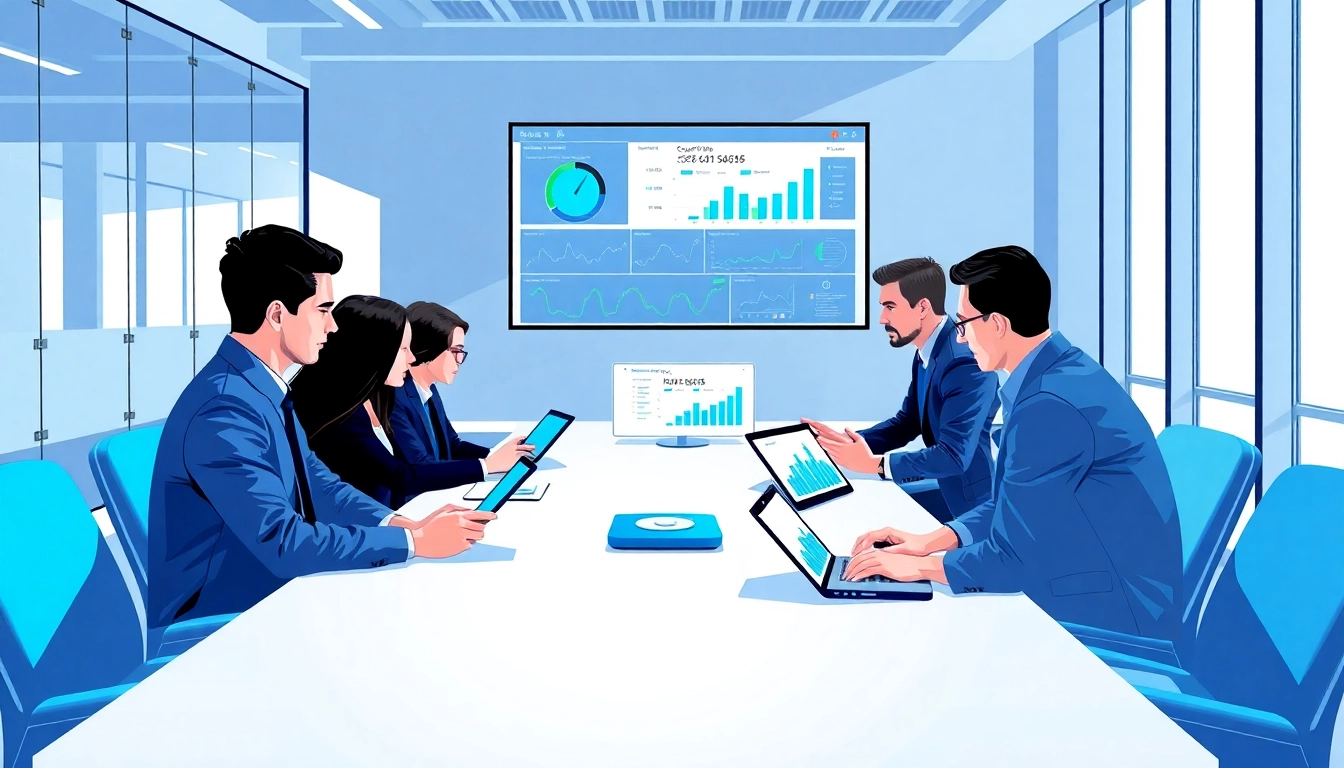 Analyzing Competitive intelligence data in a team meeting with digital insights displayed.
