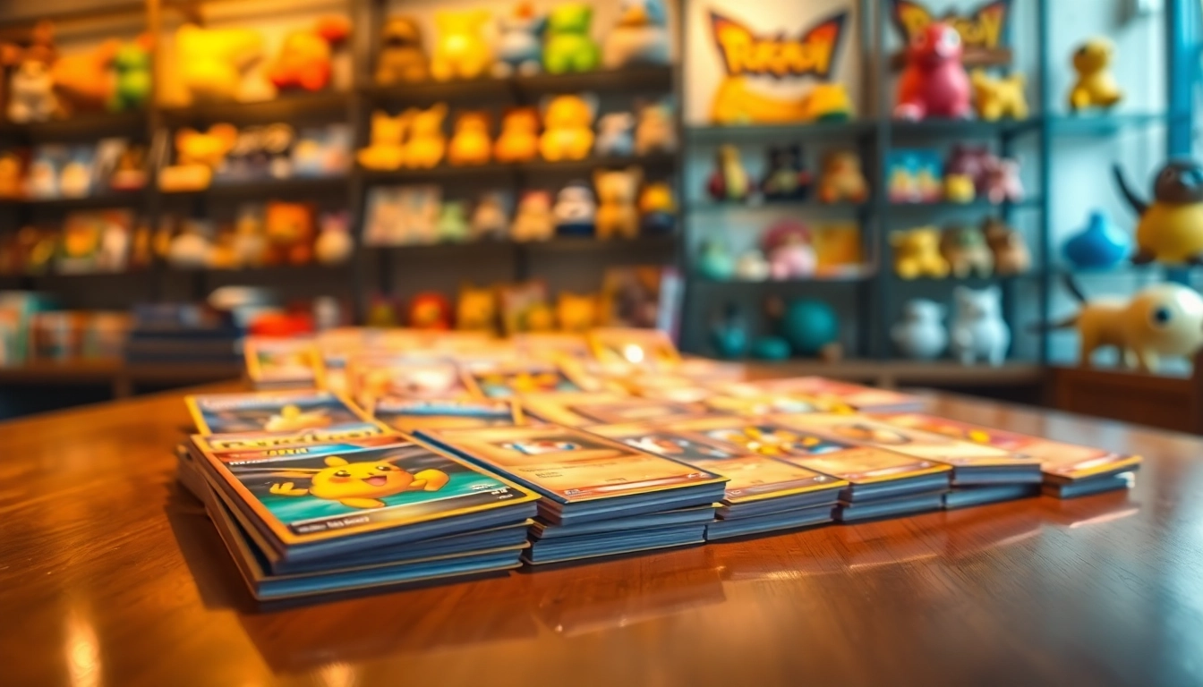 Showcase of real Pokémon cards in India highlighting vibrant collectibles on a polished wooden table.