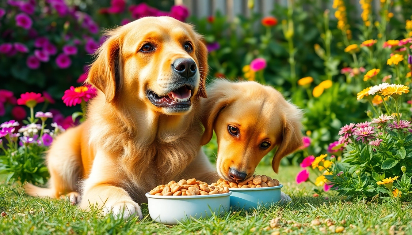 Feed your dog Nature's blend dog food canada in a lush garden setting with vibrant colors.