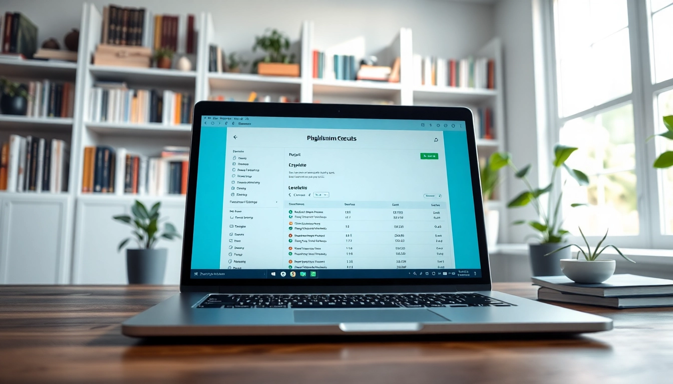 Analyze documents with an accurate plagiarism checker interface on a modern laptop in a well-lit study.