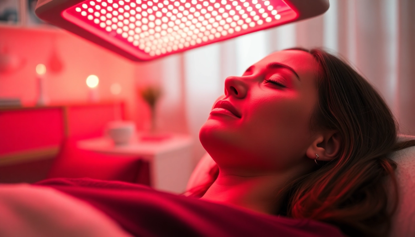 Experience red light therapy for thebody in a tranquil setting emphasizing relaxation and healing.
