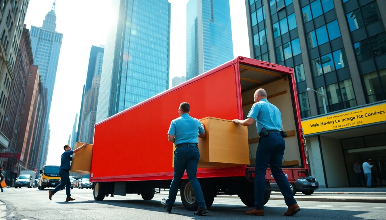 Manhattan movers expertly loading furniture onto a moving truck in New York City.