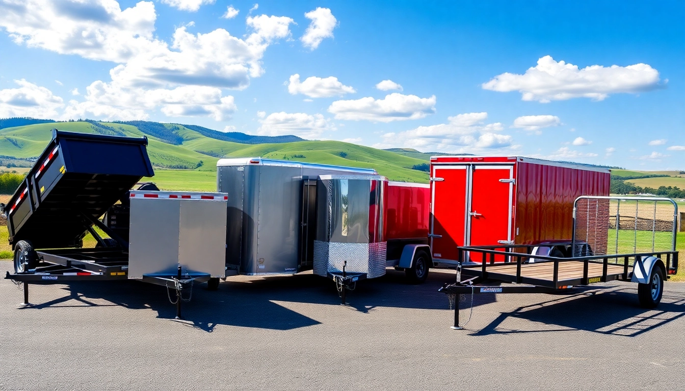 View of trailers for sale in Massachusetts including various styles and types.