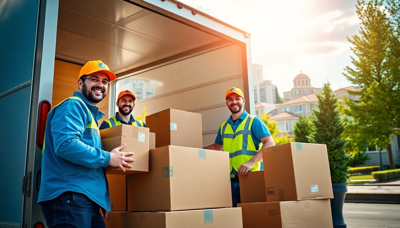 Movers Calgary packing and loading boxes into a moving truck showcasing teamwork and professionalism.